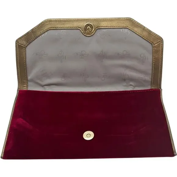 Cole Haan Masquerade Envelope Clutch Velvet Leather Red Gold - Picture 6 of 8